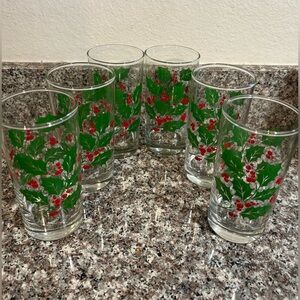 Set of 6 Vintage Indiana Glass tumblers with Holy Design
